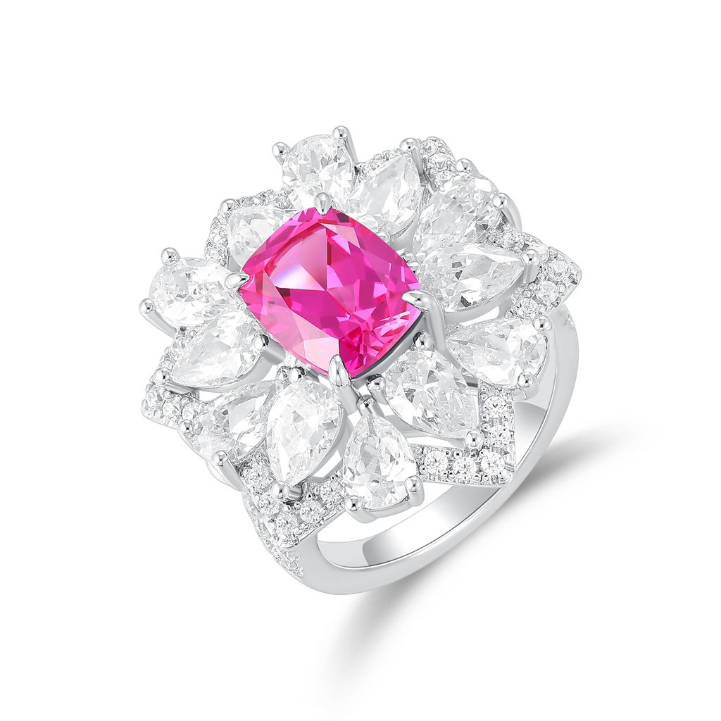 Luxury Cushion-Cut Pink Sapphire Ring with Diamond Halo Design