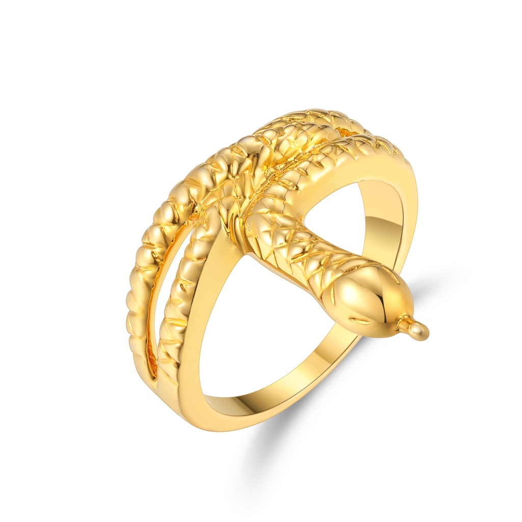 Bold Gold Plated Snake Stainless Steel Ring with Textured Reptile Detail