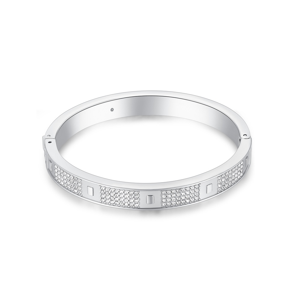Luxury Stainless Steel Bangle with Sparkling Crystal Pave Inlay Design