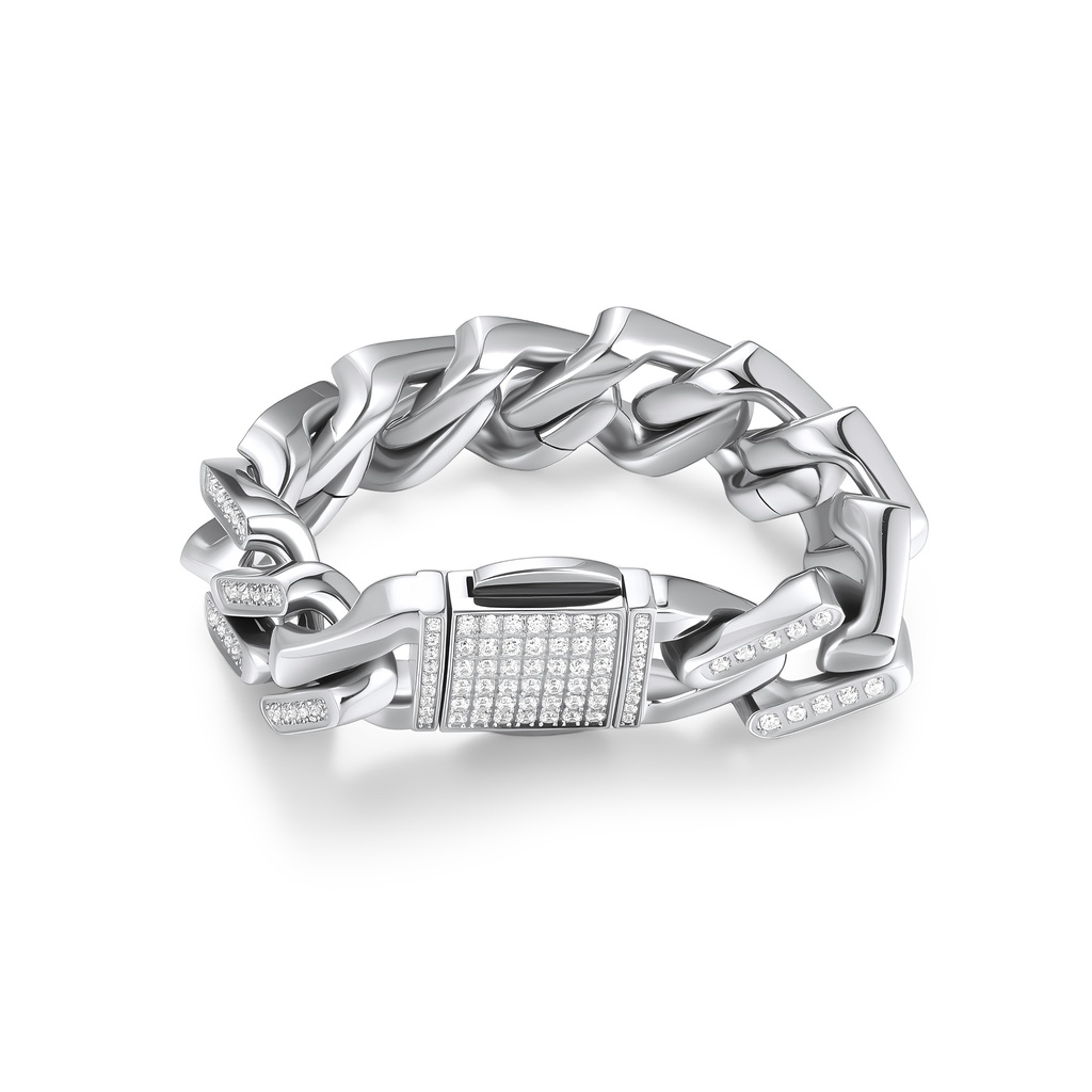 Luxury Stainless Steel Bracelet with Iced-Out Cubic Zirconia Links