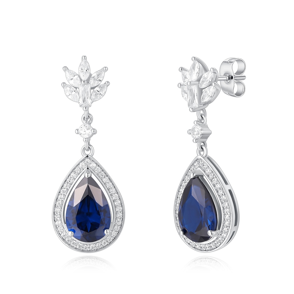 Luxury Stainless Steel Earrings with Blue Teardrop Crystal Design