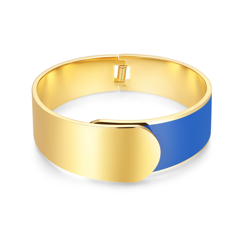 Bold Gold Stainless Steel Bracelet with Blue Enamel Accent