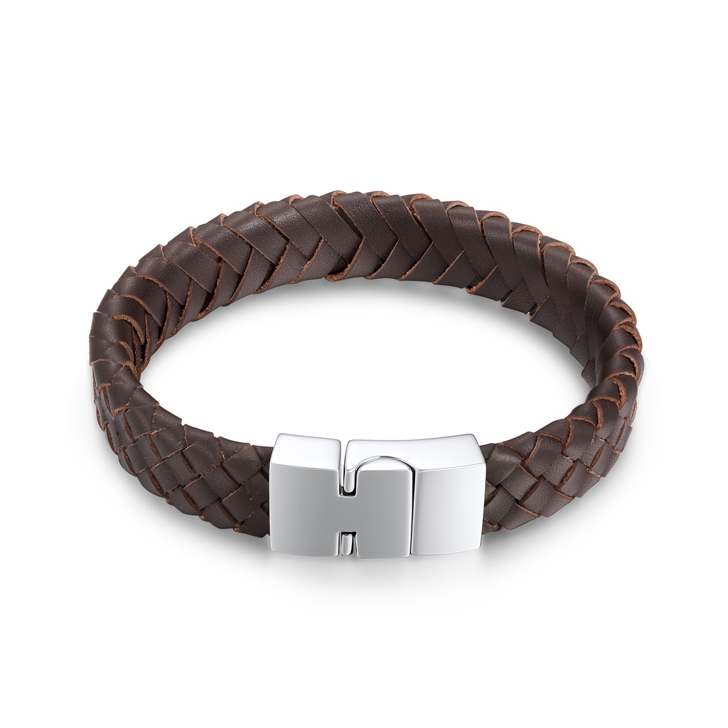 Men’s Braided Leather Bracelet with Stainless Steel Magnetic Clasp