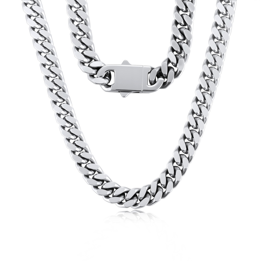 Men’s Heavy Cuban Link Chain Necklace in Polished Stainless Steel