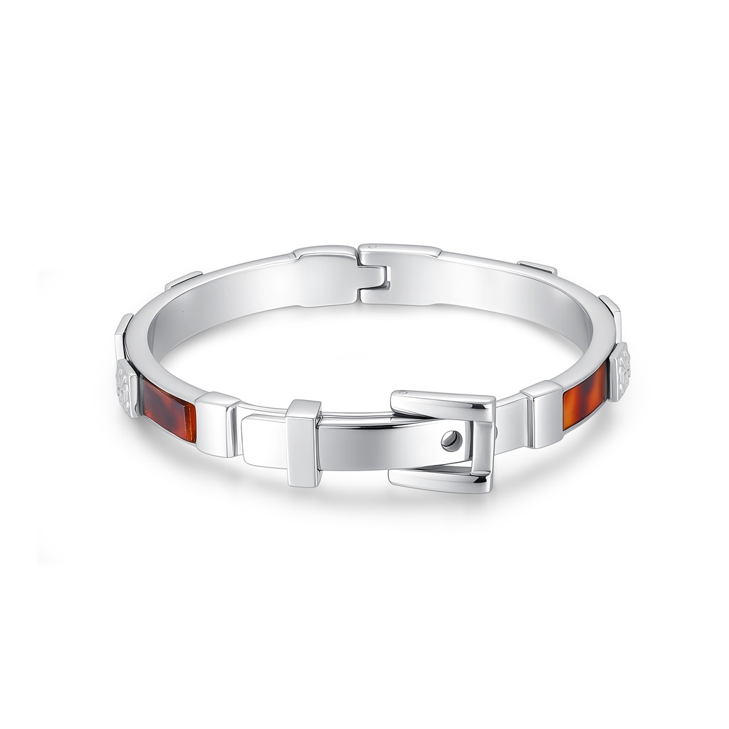 Men’s Stainless Steel Bracelet with Belt Buckle and Inlay
