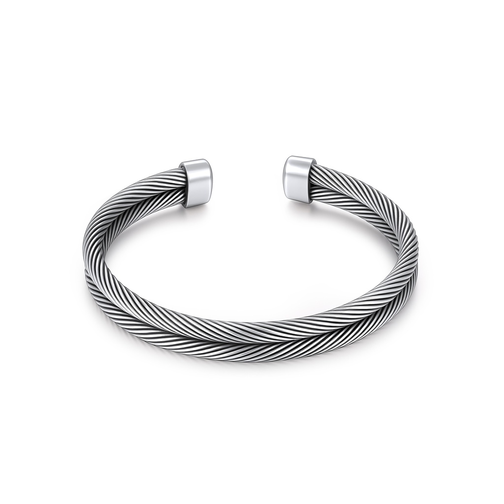 Men’s Twisted Cable Open Cuff Stainless Steel Bracelet Design