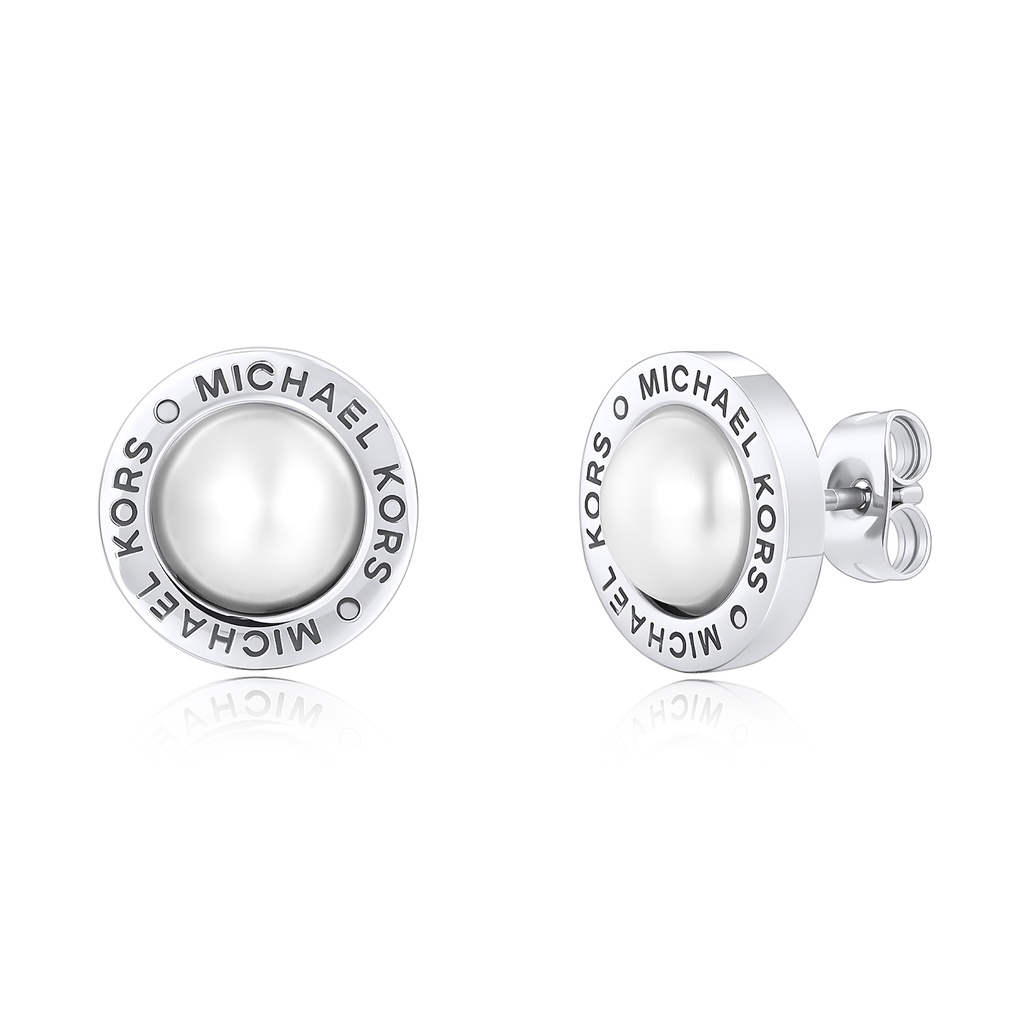 Michael Kors Stainless Steel Logo Stud Earrings with Polished Finish