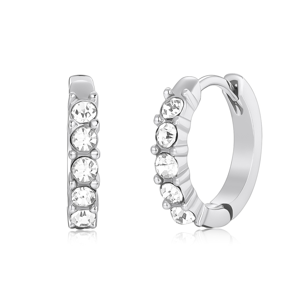 Mini Hoop Earrings with Clear Crystals in Stainless Steel Finish