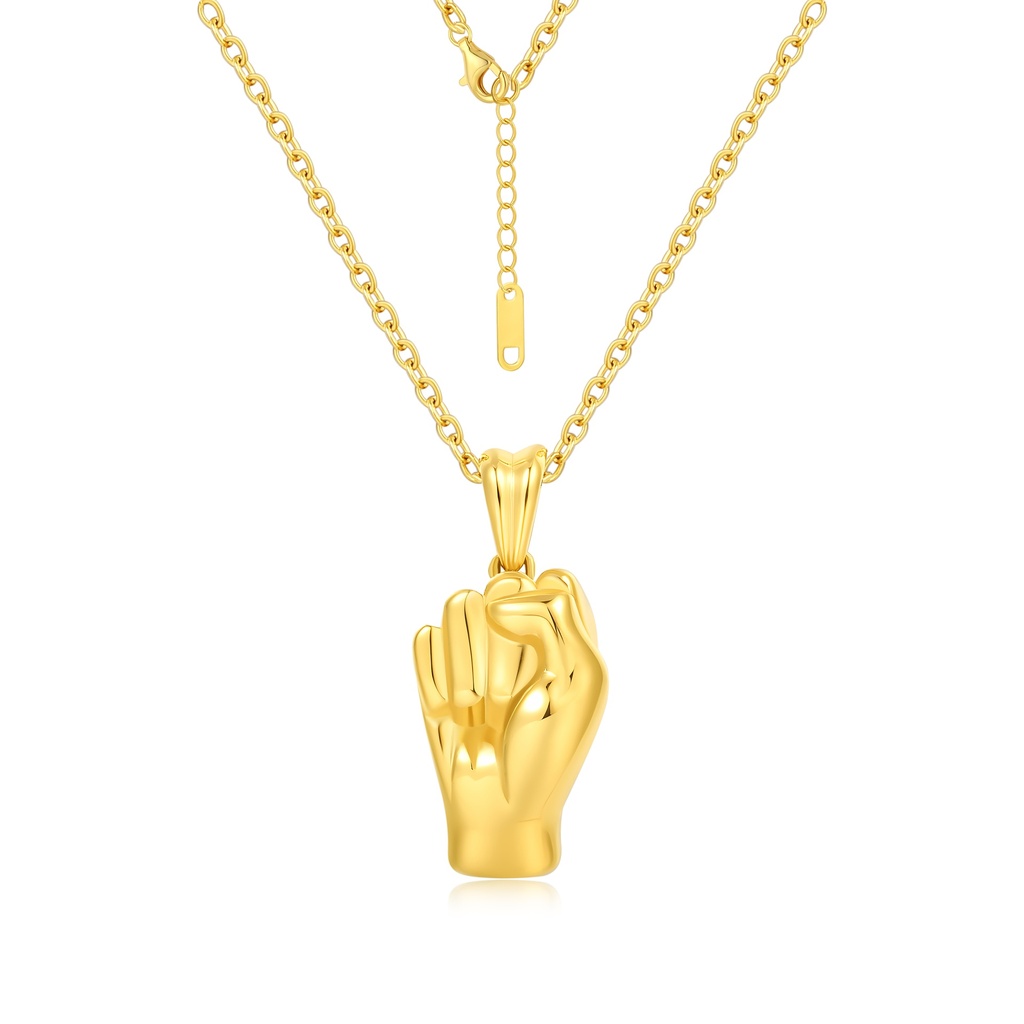 Bold Gold Stainless Steel Fist Pendant Necklace for Strength