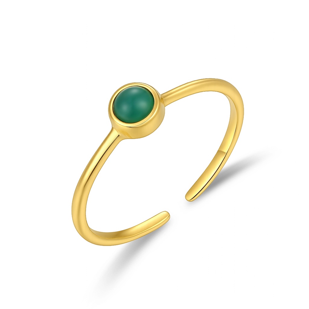 Minimalist Adjustable Gold Ring with Round Green Gemstone Accent