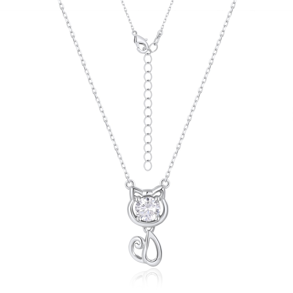 Minimalist Cat Pendant Necklace with Sparkling Central Stone Accent