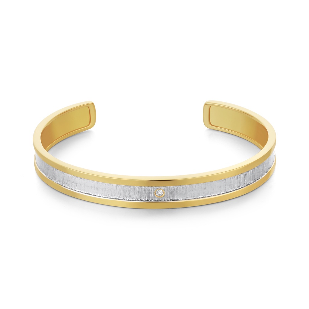 Minimalist Dual-Tone Cuff Bracelet with Center Crystal Accent