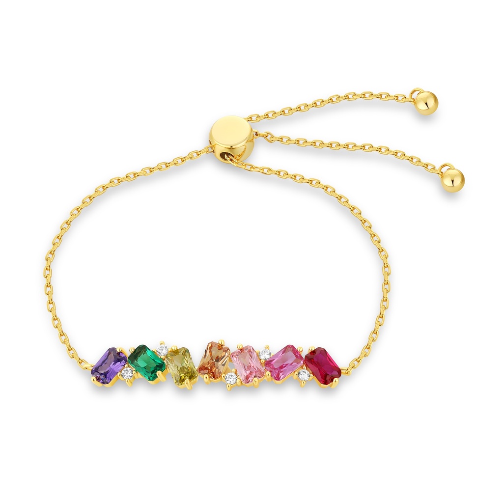 [PD02B0021] Adjustable Gold Rainbow Crystal Bracelet for Vibrant Everyday Elegance