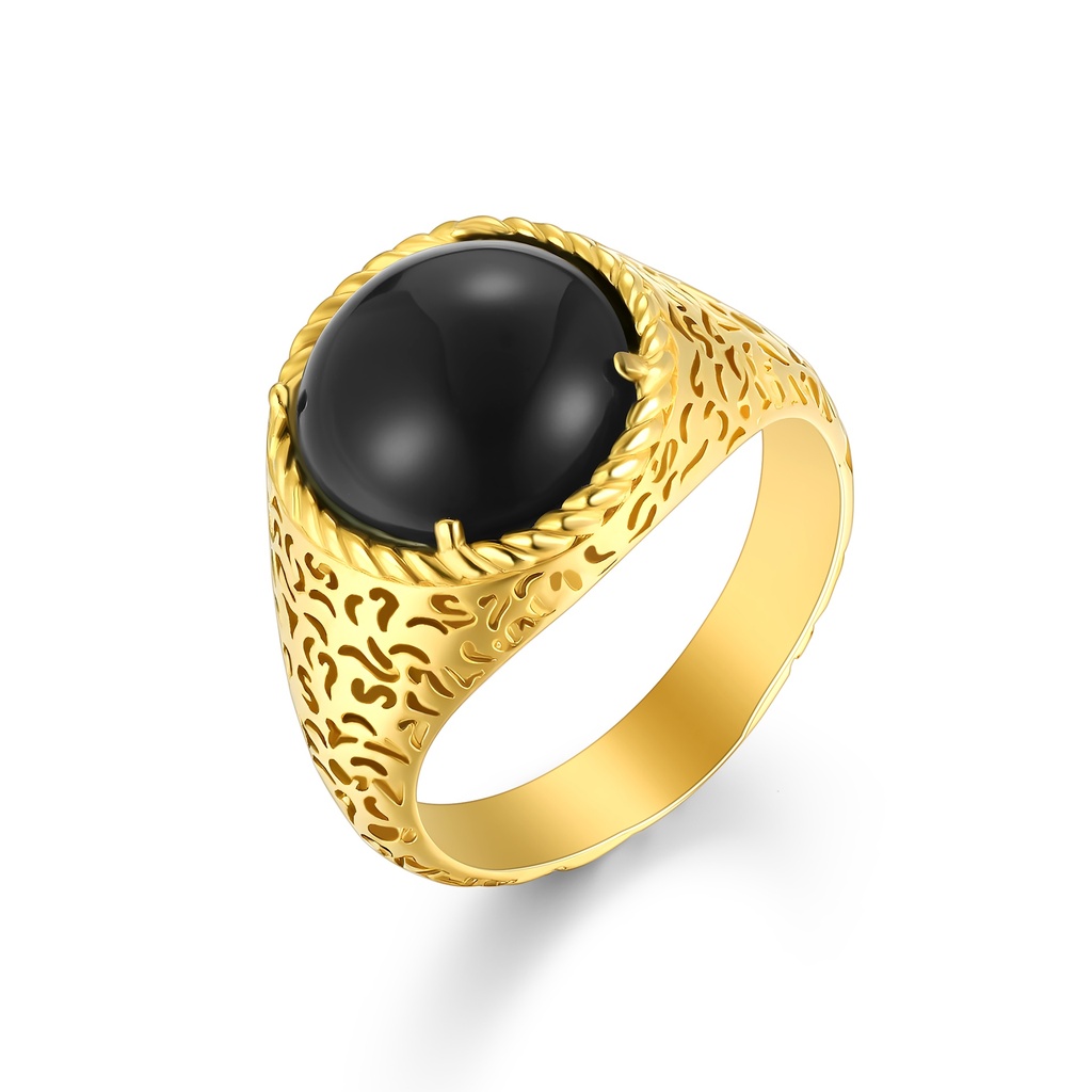 Bold Gold Stainless Steel Ring with Black Onyx Centerpiece