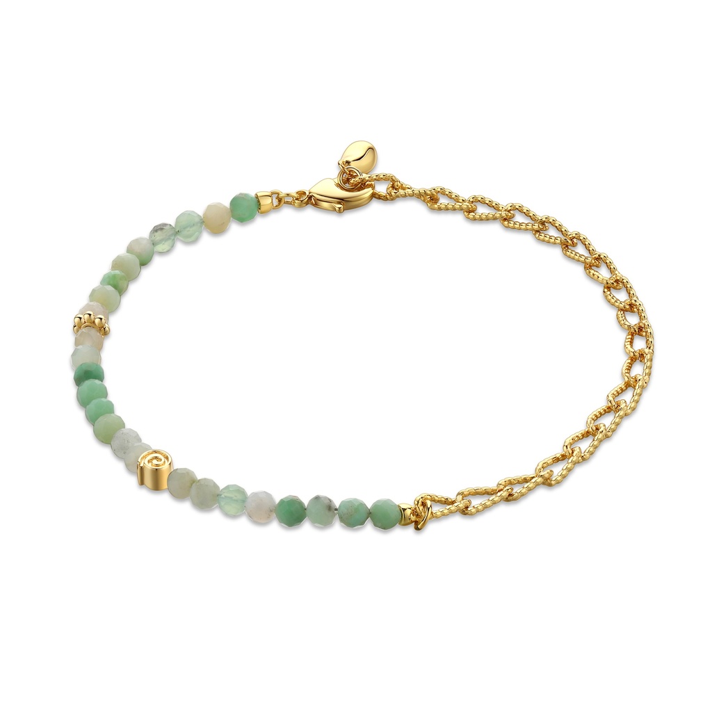 Minimalist Green Beaded Bracelet with Textured Gold Chain Accent