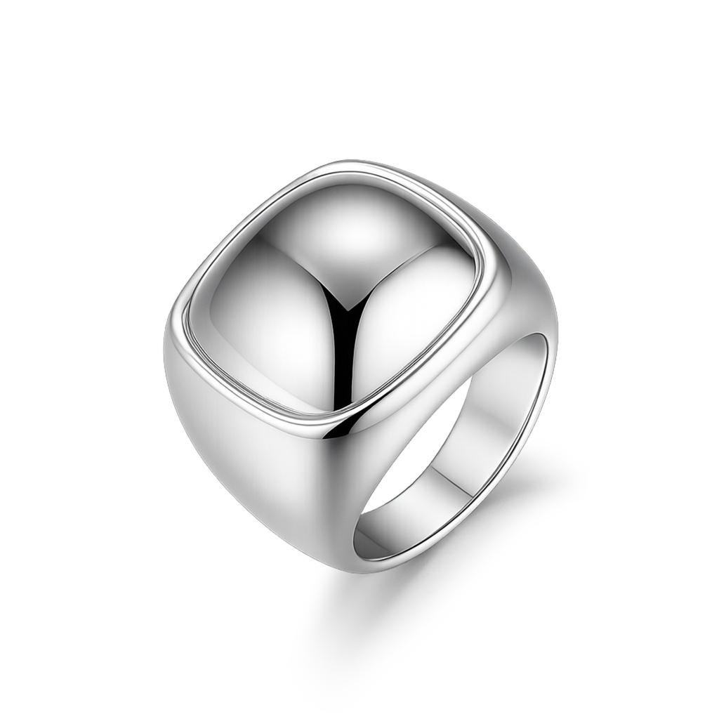 Minimalist High-Polish Stainless Steel Square Signet Statement Ring