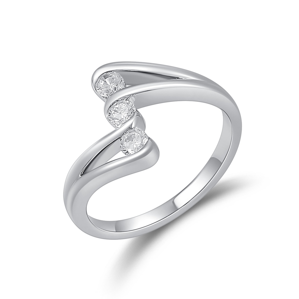 Minimalist Open Ring with Three Diagonal Round Crystal Accents
