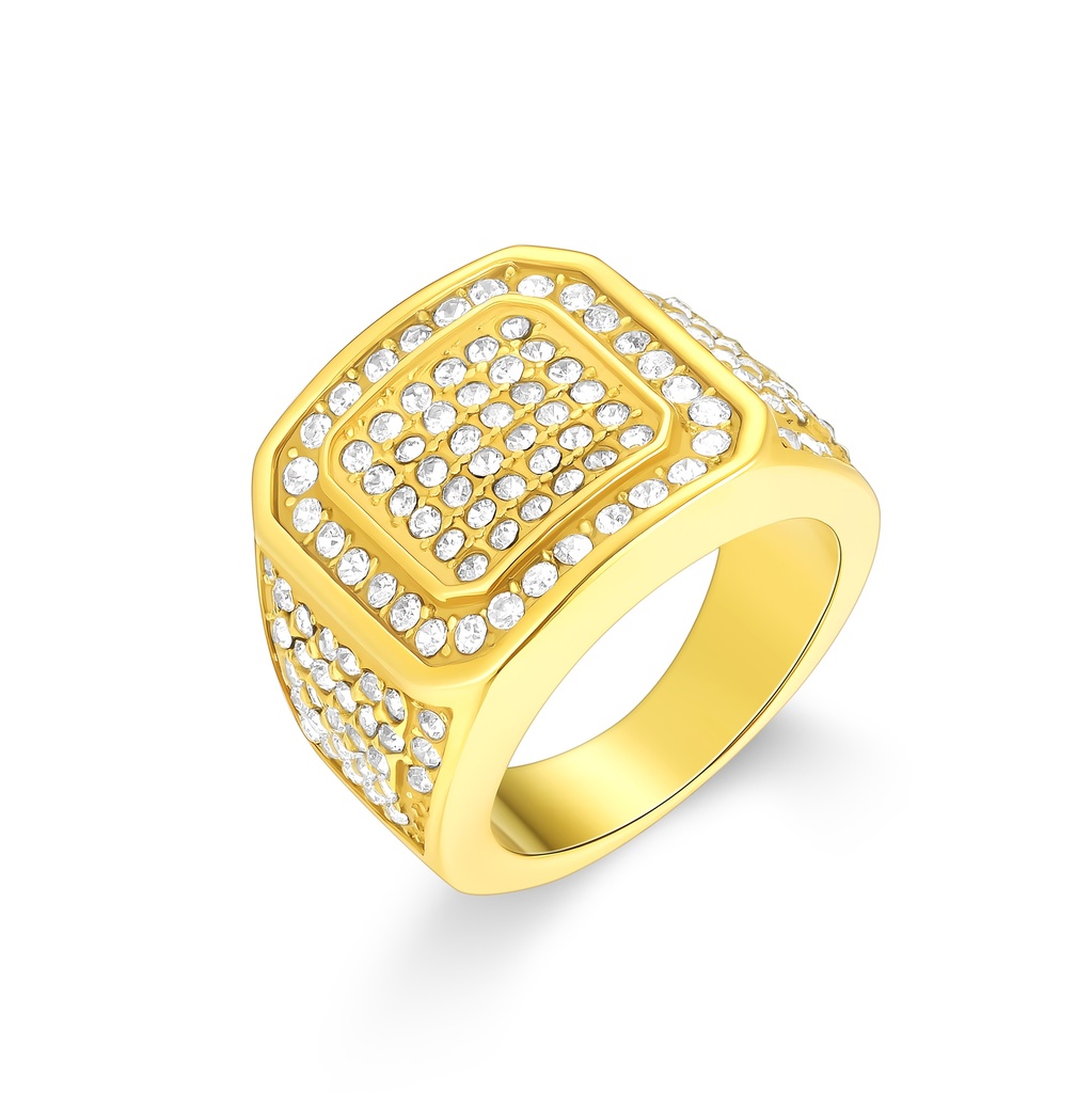 Bold Gold Stainless Steel Ring with Pavé Crystal Detailing