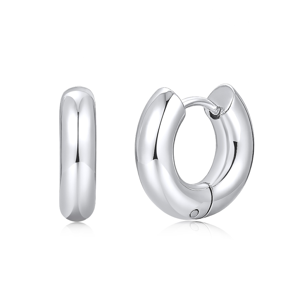 Minimalist Polished Silver Stainless Steel Thick Hoop Huggie Earrings