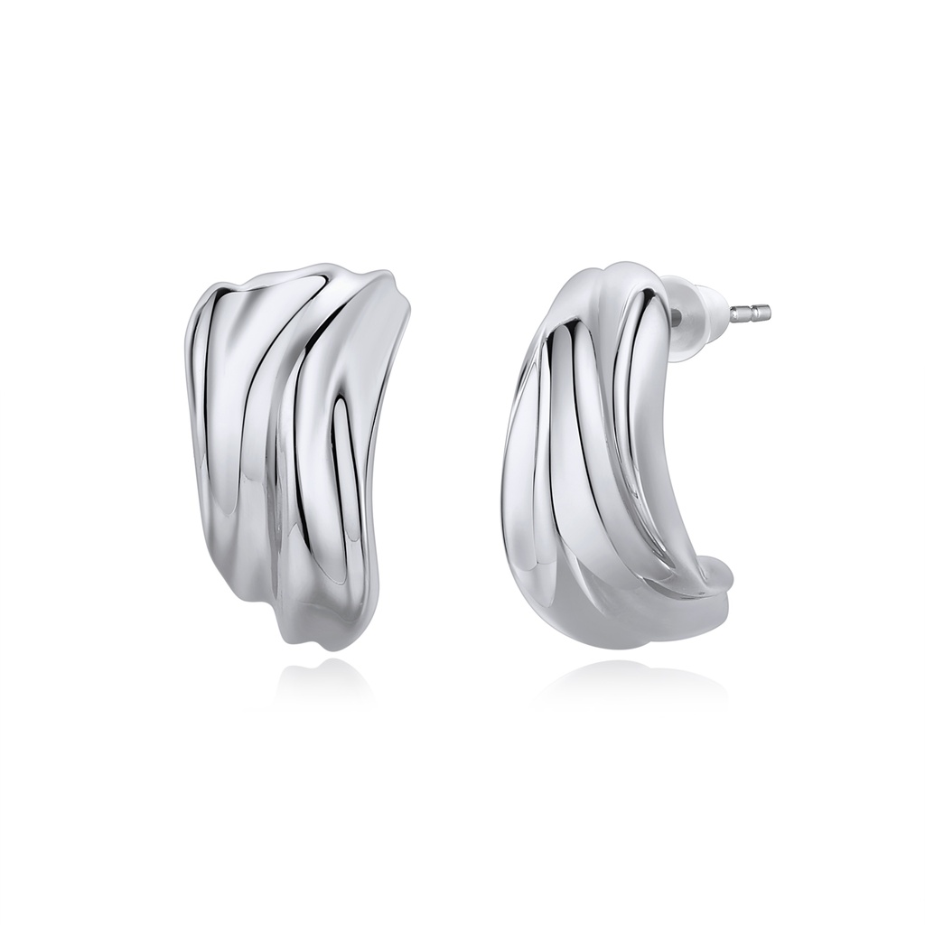 Minimalist Sculptural Wave Hoop Earrings in Silver Tone