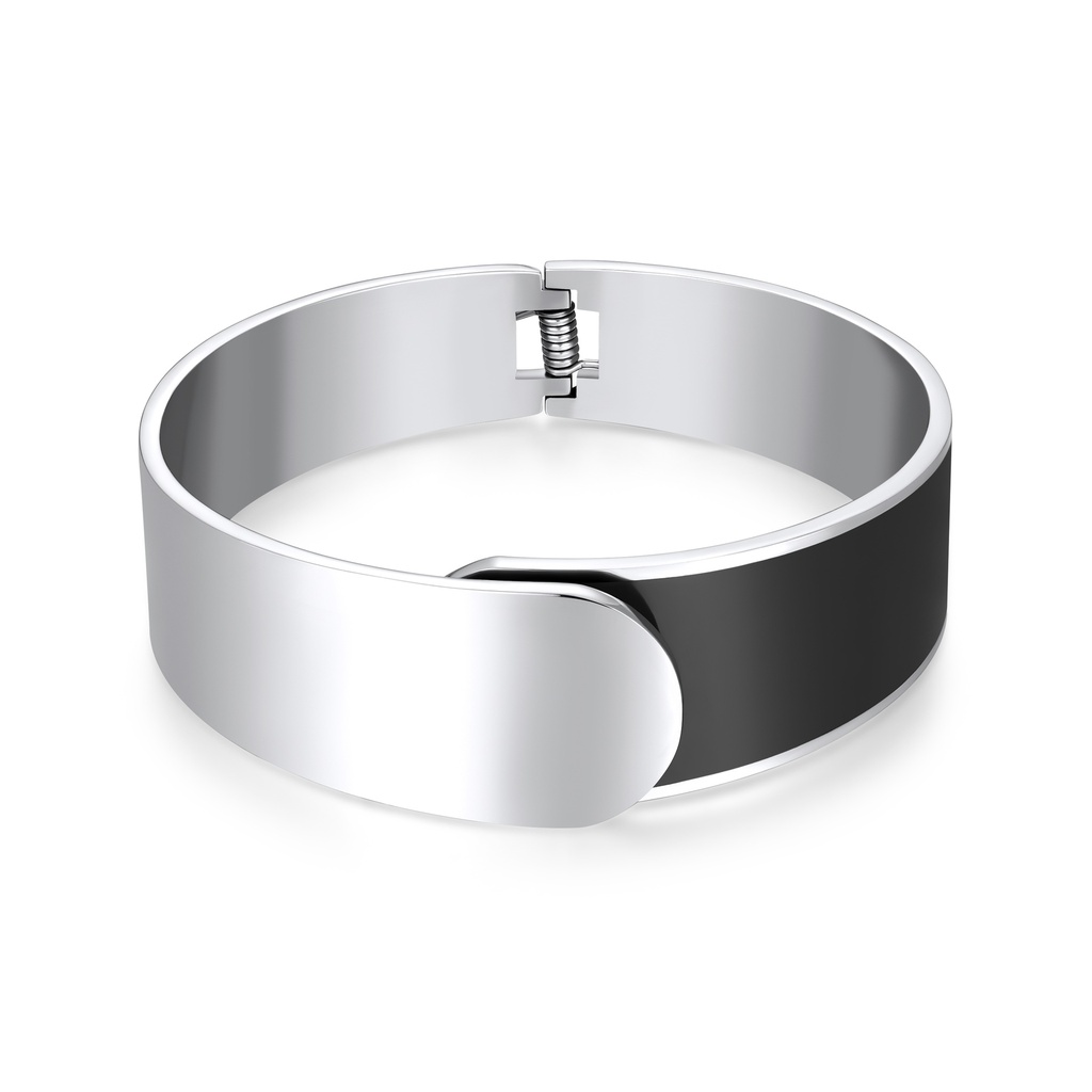 Minimalist Silver Bracelet with Bold Black Enamel Panel