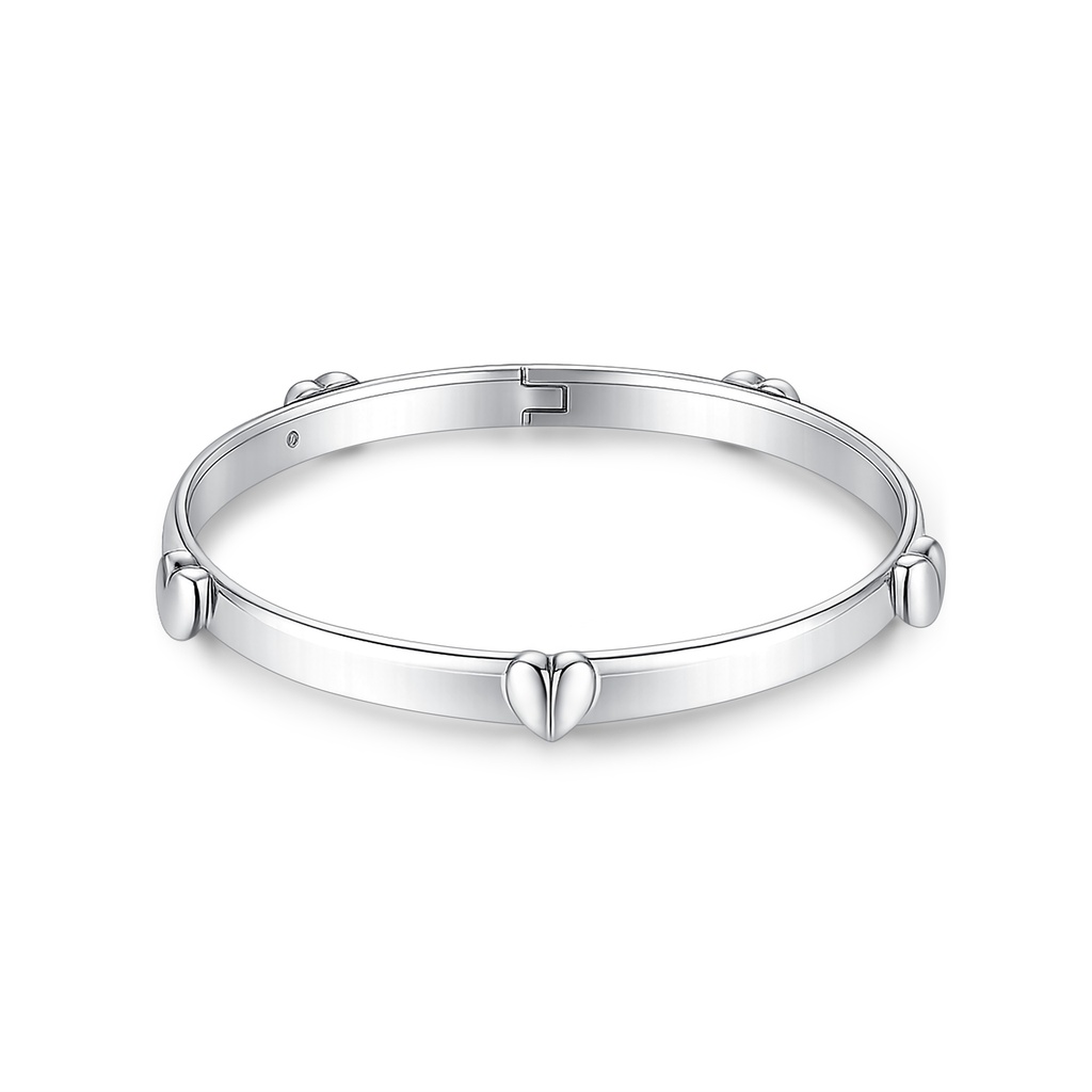 Minimalist Stainless Steel Heart Stud Bangle Bracelet for Women