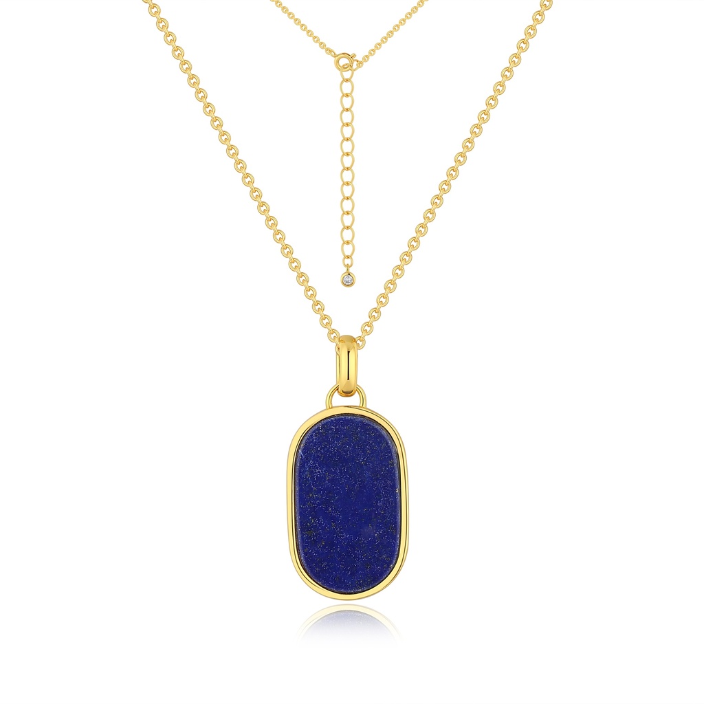 Minimalist gold necklace with oval lapis lazuli stone charm