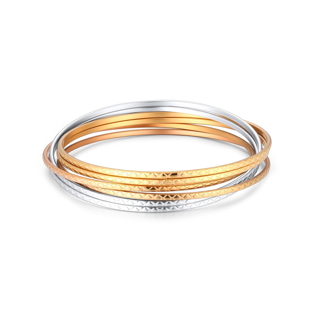 Mixed Metal Stainless Steel Bangle Set in Polished Gold Silver
