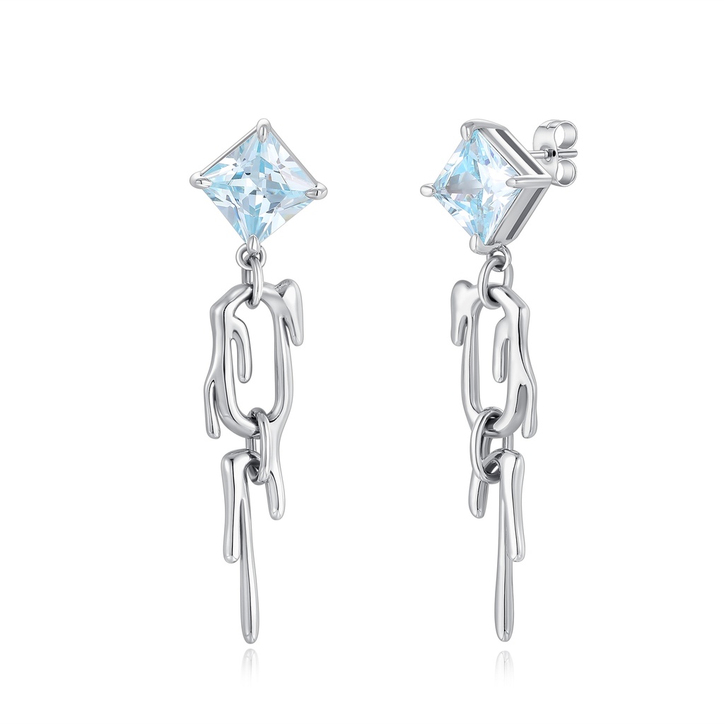 Modern Drip Chain Earrings with Blue Crystal Stainless Steel Design