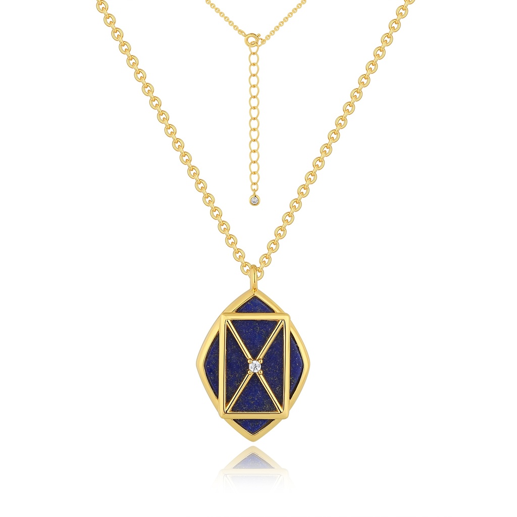 Modern Frame Lapis Necklace With Diamond-Like Center Stone