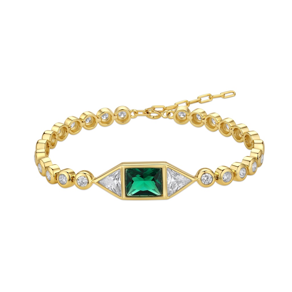 Modern Geometric Bracelet with Emerald Green Crystal Centerpiece