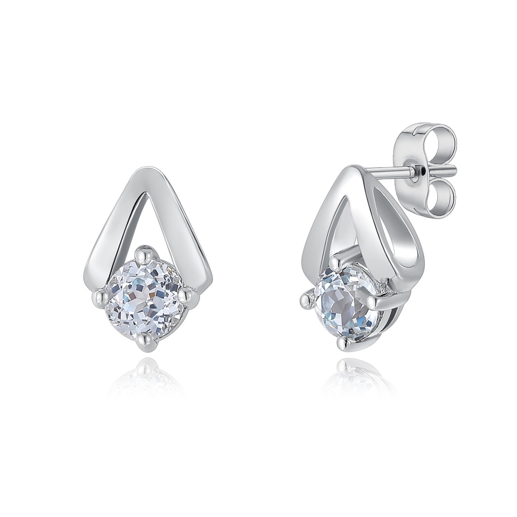 Modern Geometric Silver Stud Earrings with Sparkling Round Crystal
