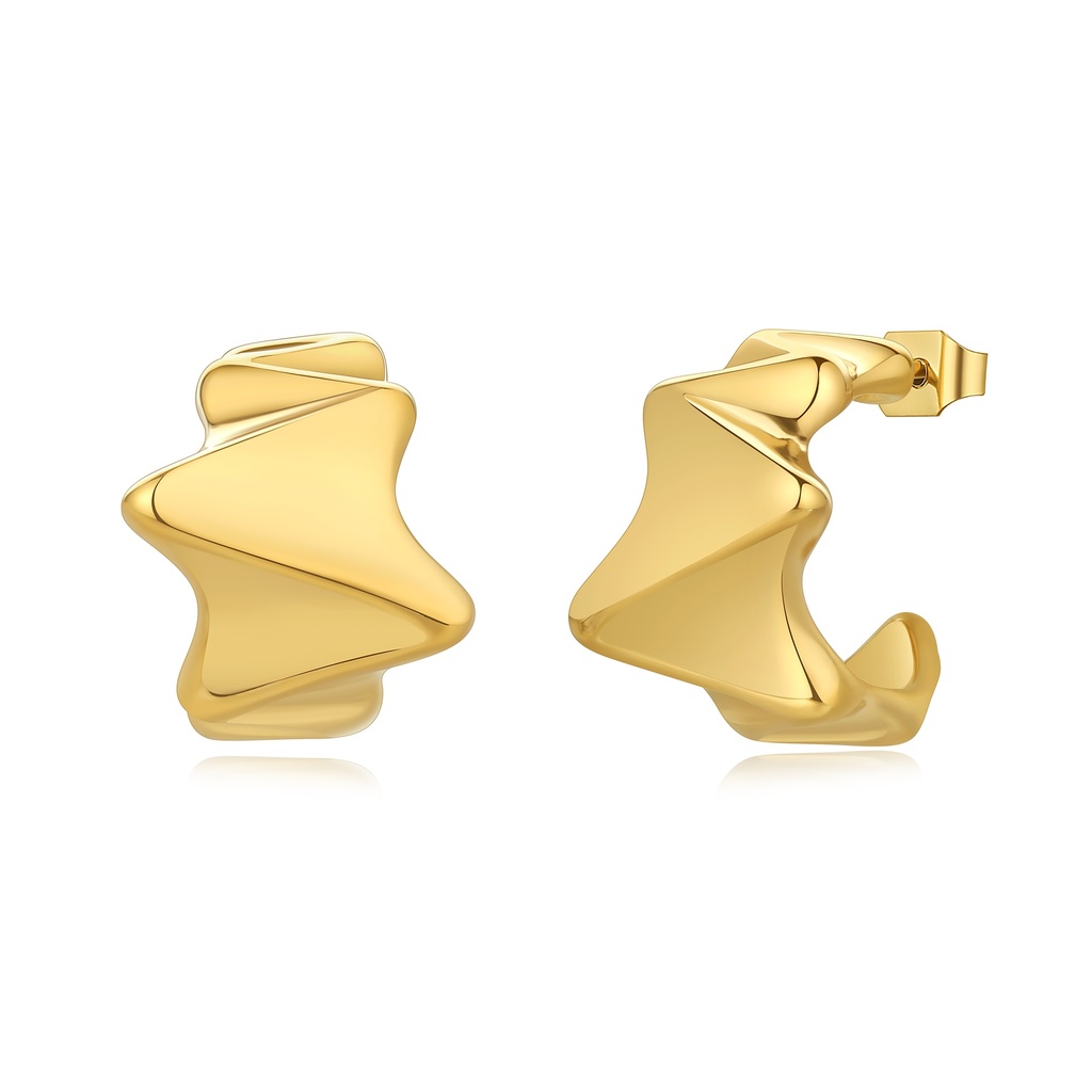 Modern Geometric Zigzag Hoop Earrings in Polished Gold Stainless