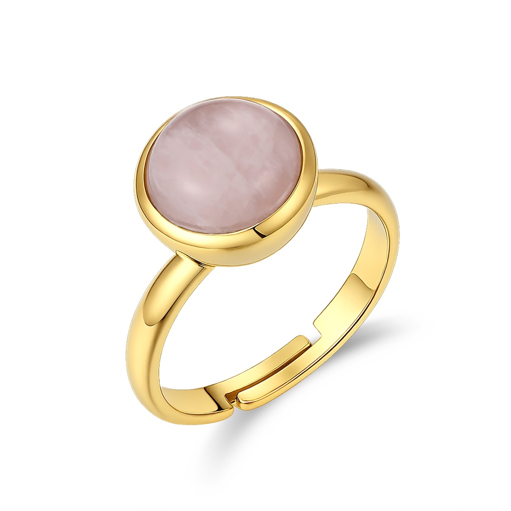 Adjustable Gold Ring with Natural Rose Quartz Stone Centerpiece