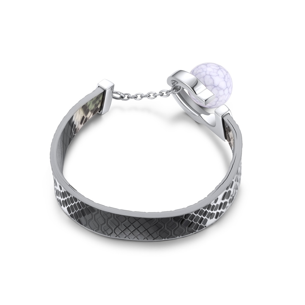 Modern Leather Bracelet with Silver Accents and Marble Bead