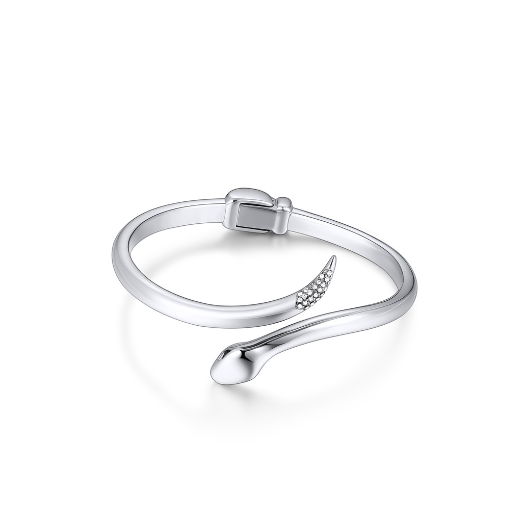 Modern Minimalist Stainless Steel Belt-Inspired Bangle With Crystals