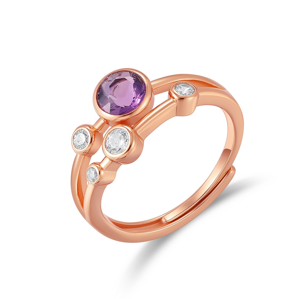 Modern Rose Gold Amethyst Ring with Brilliant White Accents