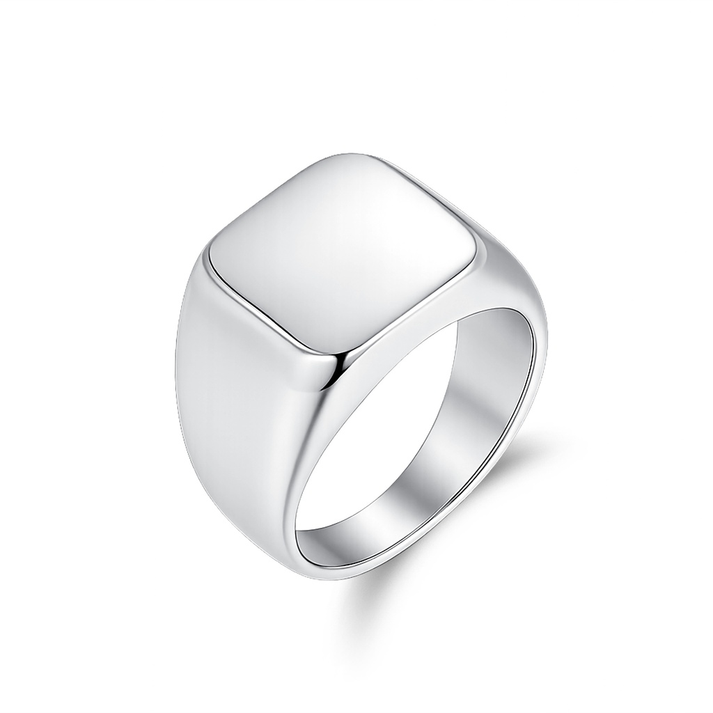 Modern Rounded Square Signet Ring Stainless Steel Unisex Polished Style