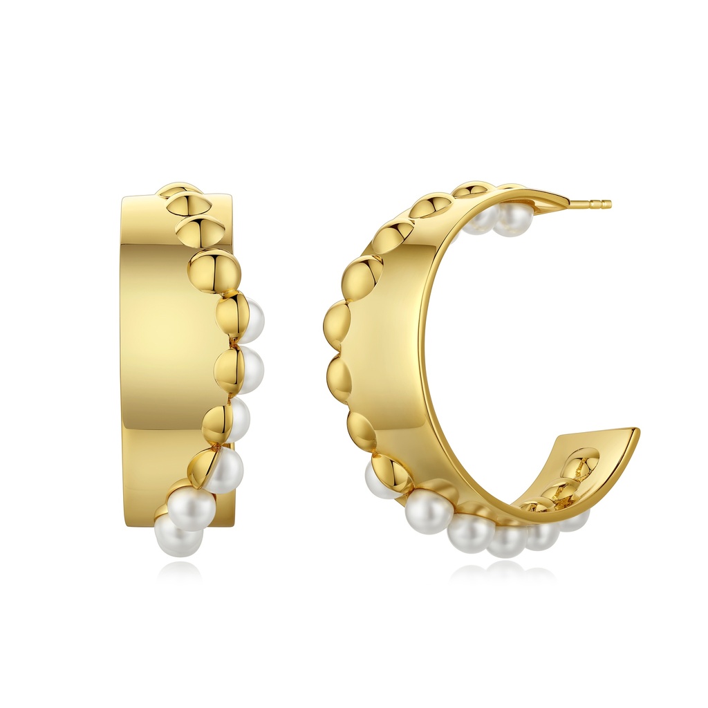 Bold Hoop Brass Earrings with Beads and Pearls