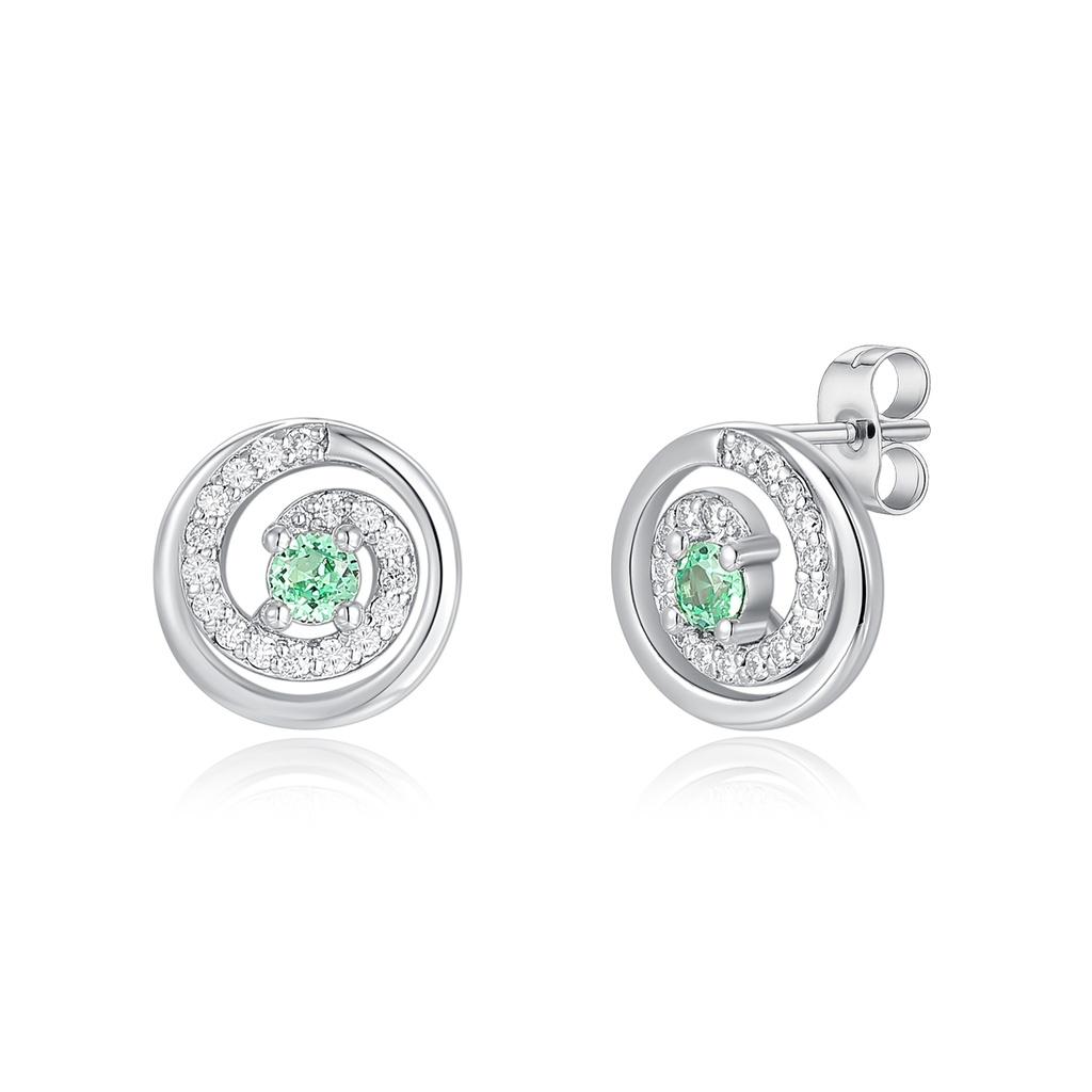 Modern Spiral Emerald Stud Earrings with Sparkling Diamond Accents