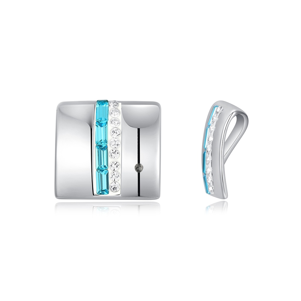 Modern Square Pendant with Blue and Clear Crystal Accents