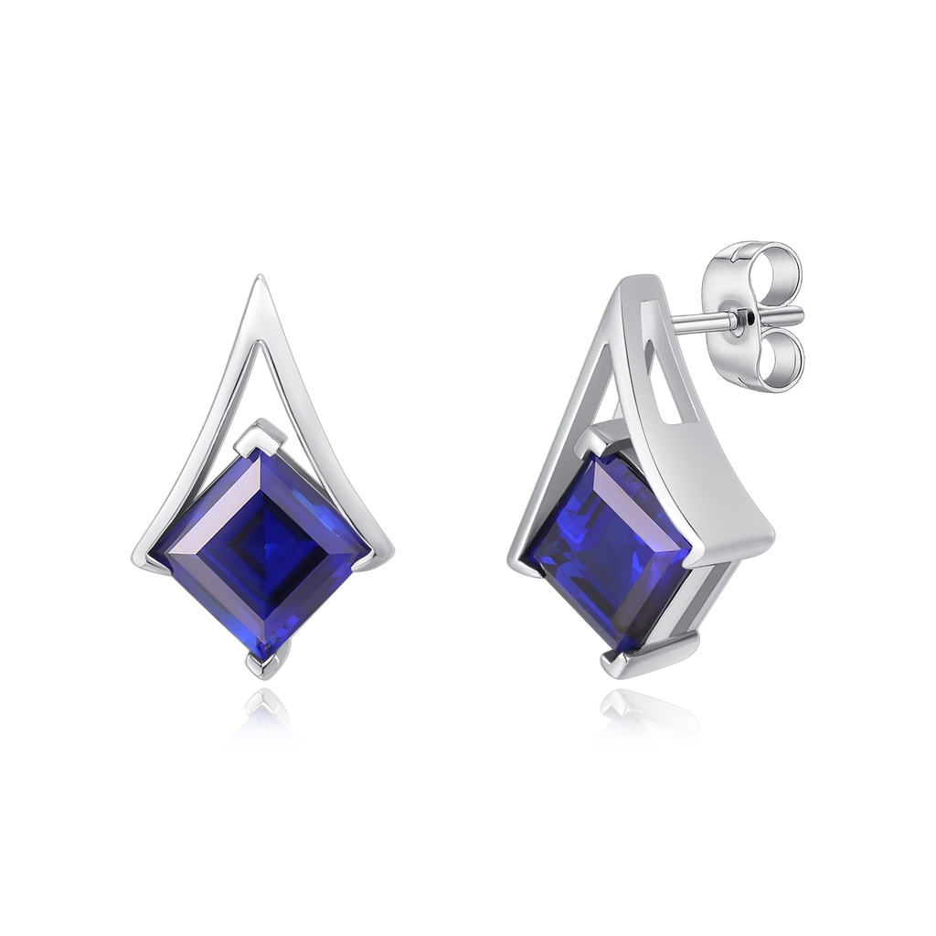 Modern Stainless Steel Blue Gem Earrings with Geometric Triangle Design