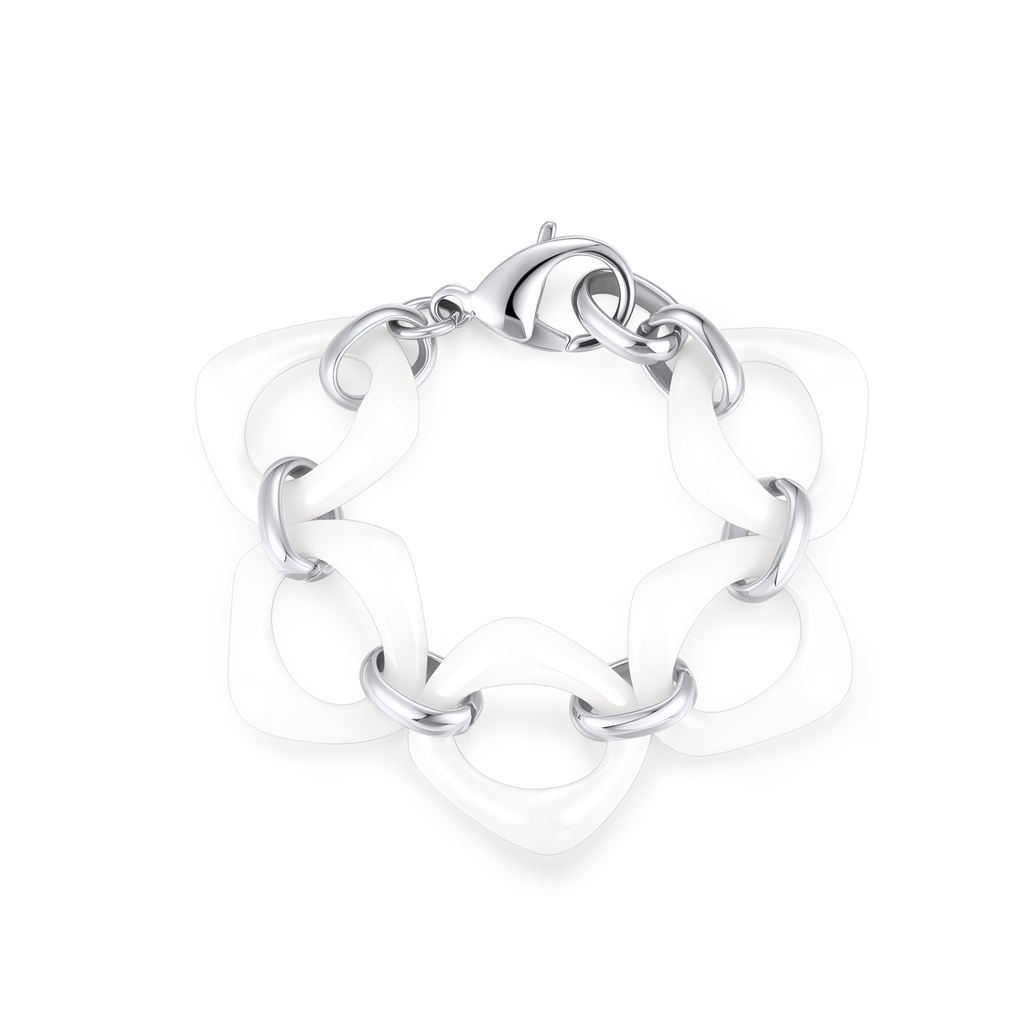 Modern Stainless Steel Bracelet with Bold White Geometric Chain Links
