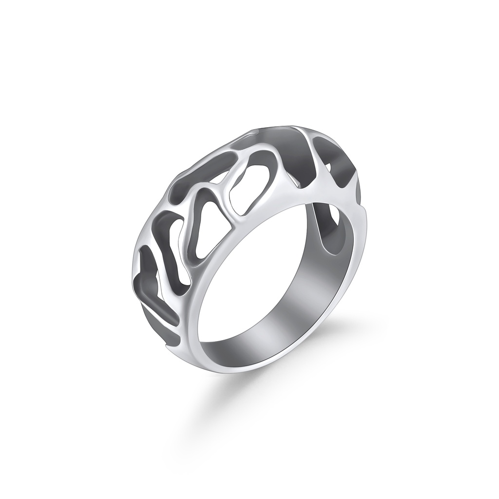 Modern Stainless Steel Hollow Cutout Ring for Men and Women