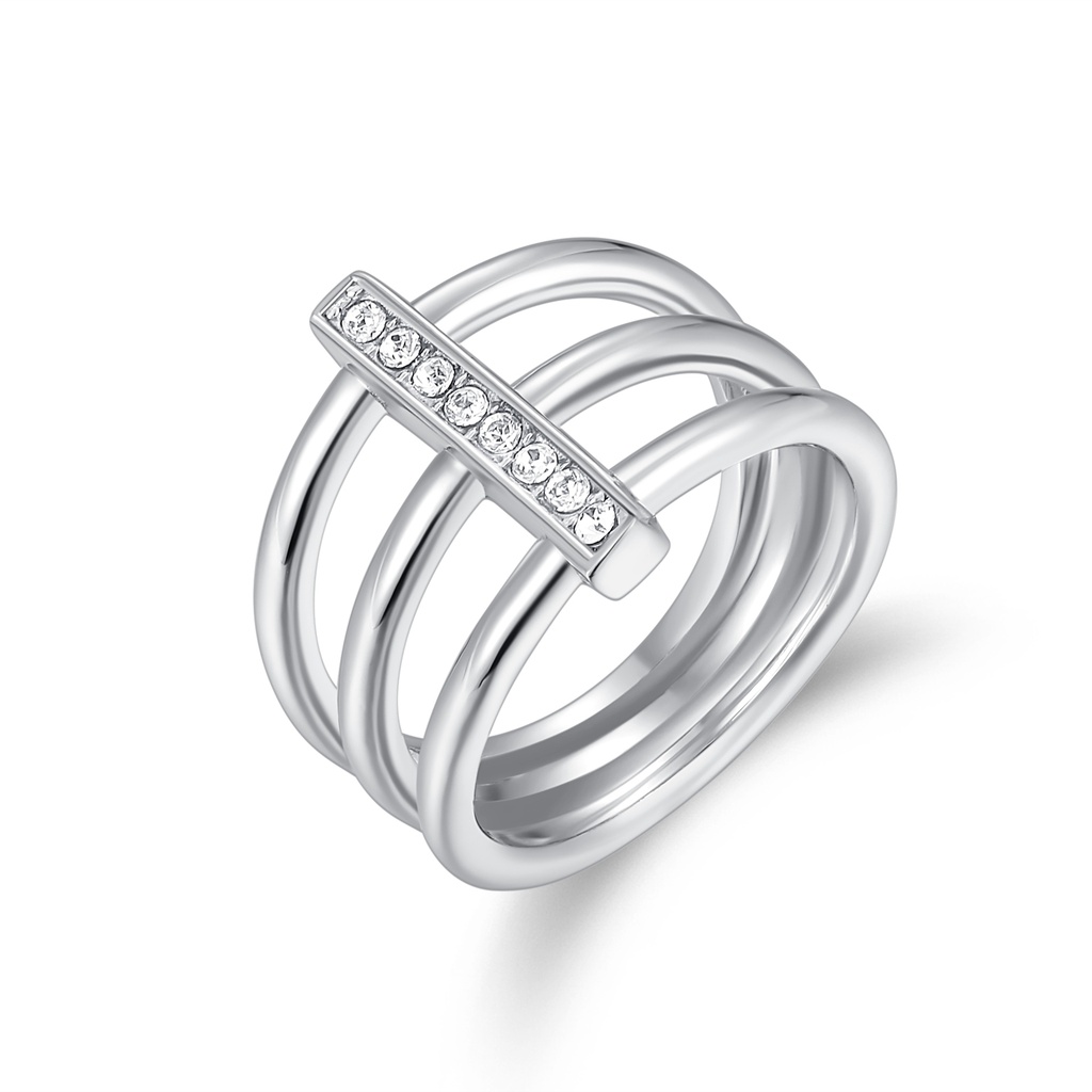 Modern Stainless Steel Multi-Band Ring with Crystal Accent Bar