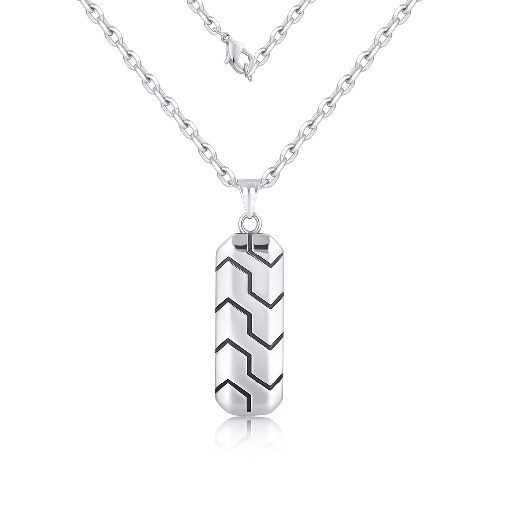 Modern Stainless Steel Pendant Necklace with Bold Chevron Pattern Design