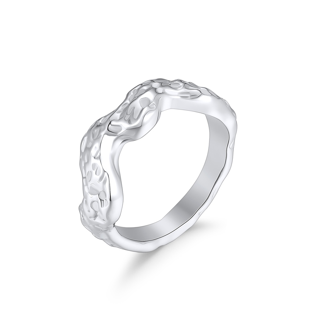 Modern Textured Stainless Steel Ring with Unique Organic Design