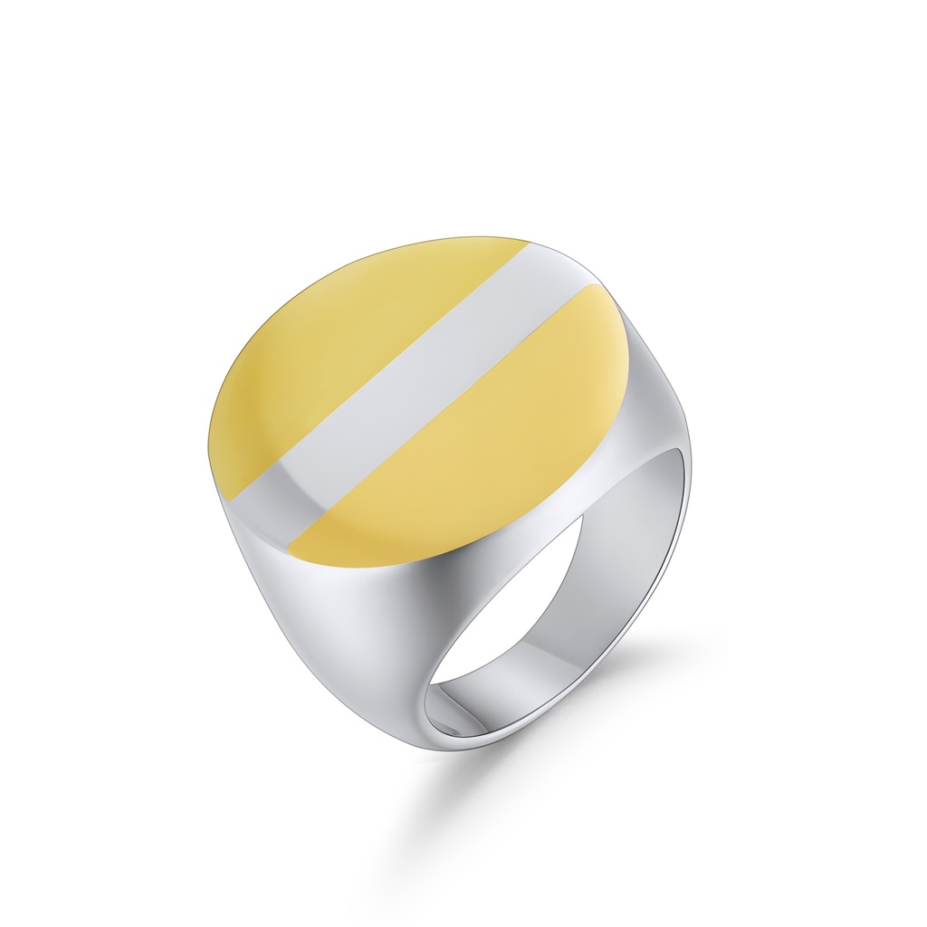 Modern Two-Tone Stainless Steel Ring with Bold Geometric Design