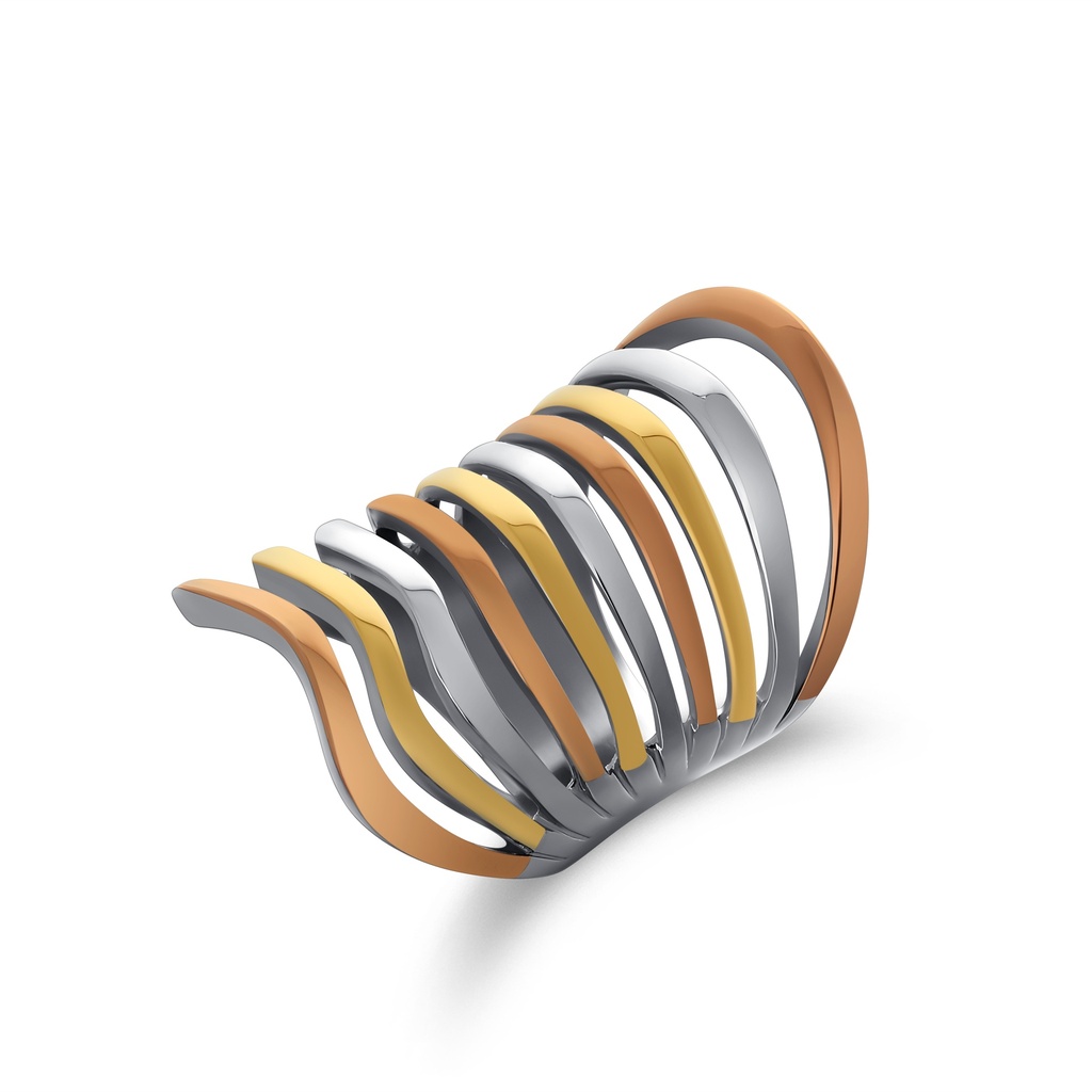 Modern Wave Ring – Multitone Stainless Steel, Elegant Flowing Band Style