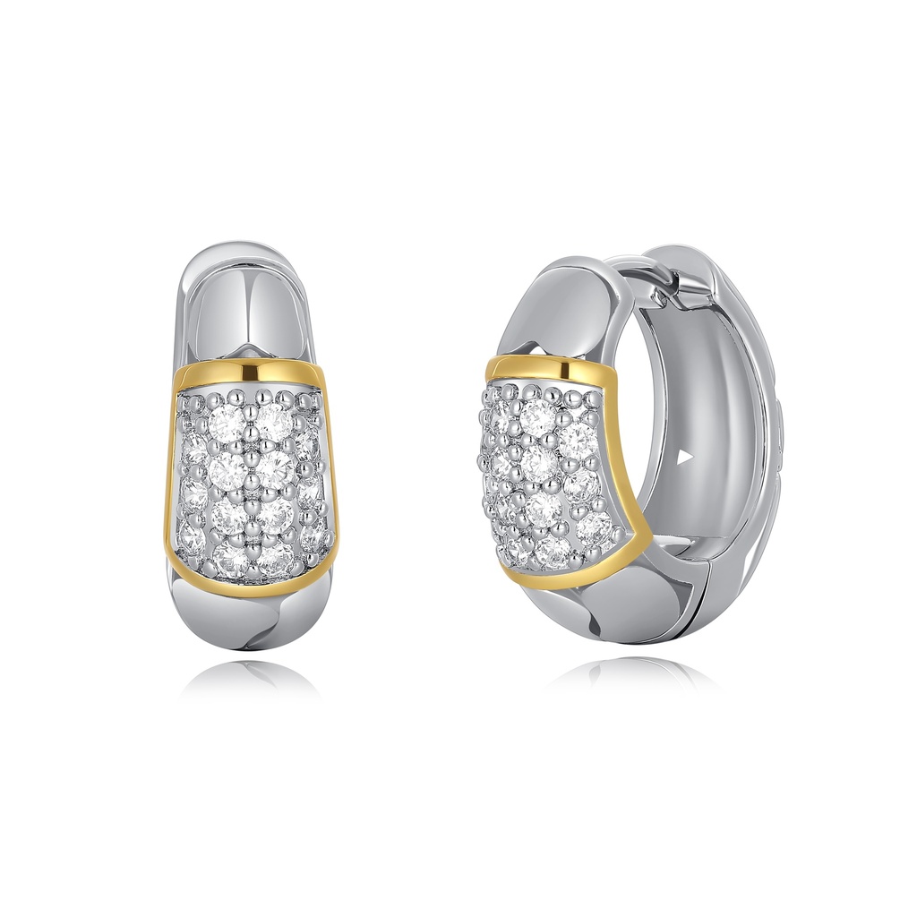 Modern silver hoops with central crystal dot and shine